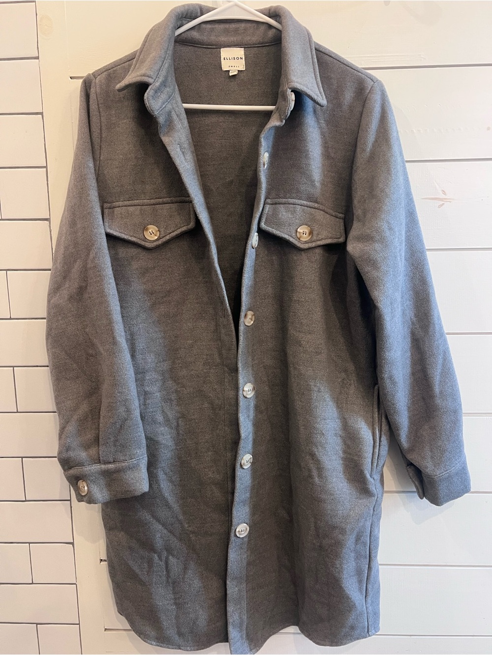Ellison Gray Shacket with Wooden Button Front Chic and Sophisticated Fall Look